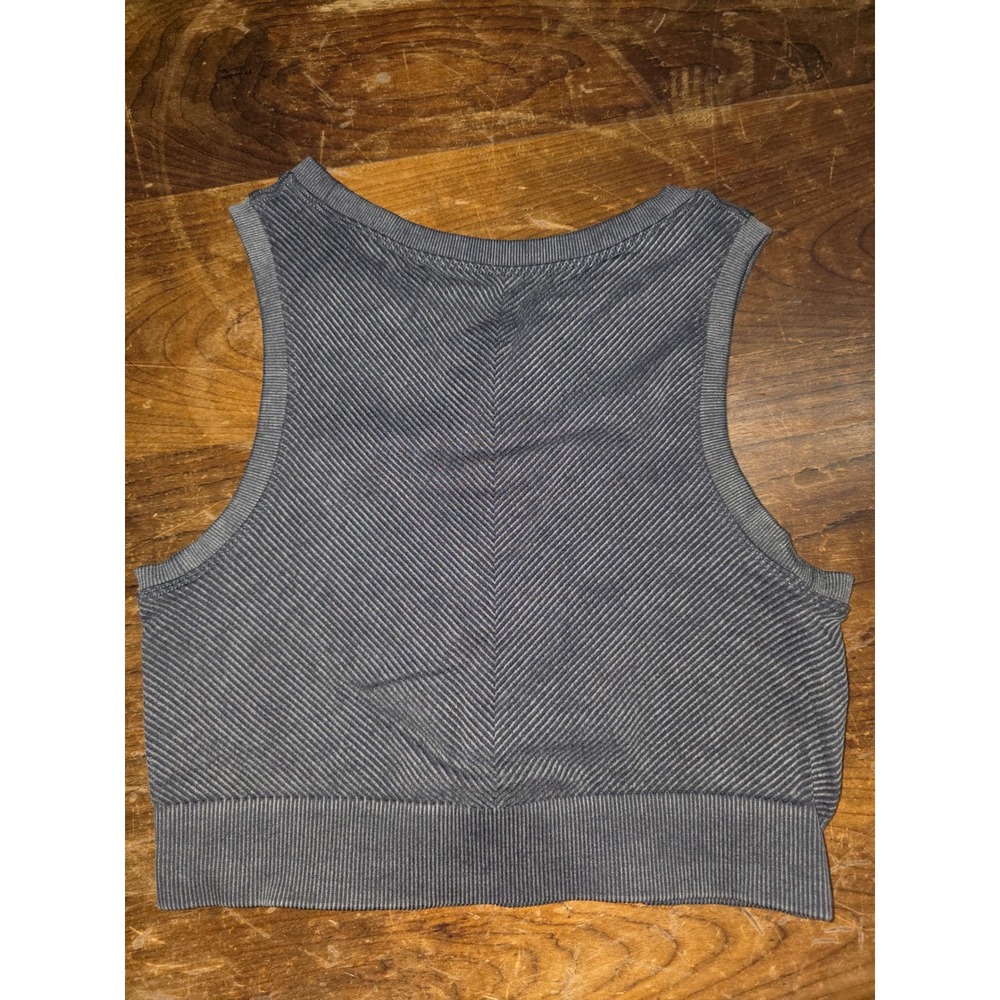 OFFLINE by Aerie Recharge High Neck Ribbed Bra Top Gray Acid Wash Medium - Picture 2 of 4